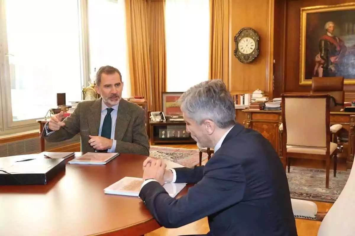 Felipe IV y el ministro Grande Marlaska reunidos en Zarzuela para tratar la crisis del coronavirus