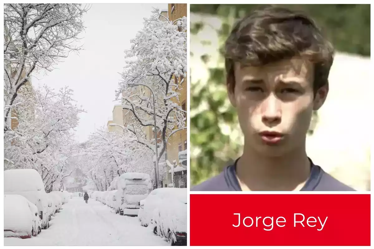 Jorge Rey, en un montaje con la nieve que dejó Filomena en Madrid