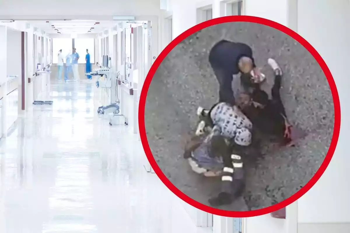 Montaje de fotos de un hospital y un momento de la pelea de Murcia