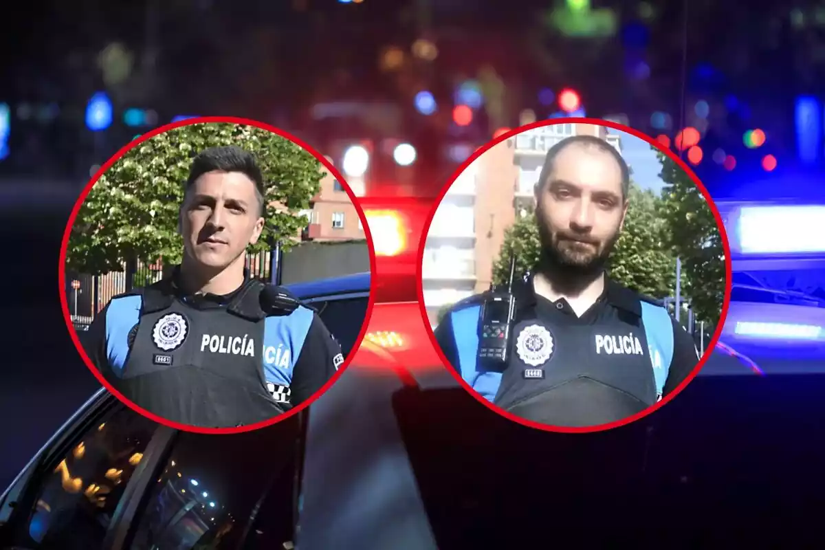 Montaje de fotos de los dos agentes de la Policía Municipal que recuperaron los 46.000 euros en Valladolid