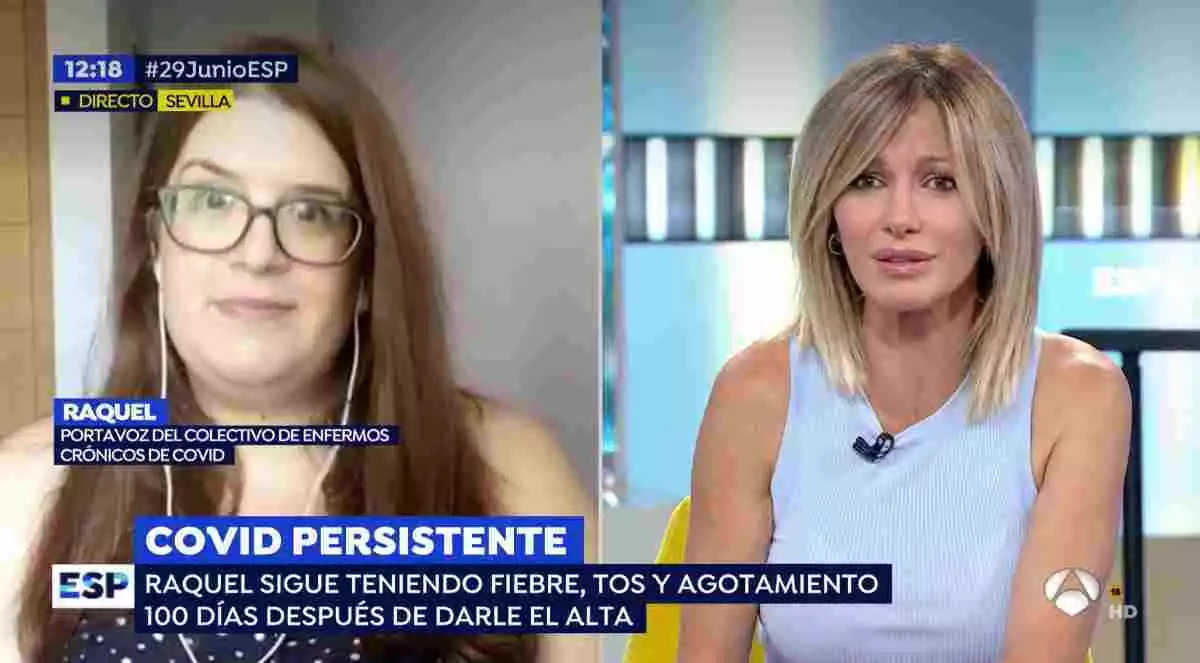 Captura del programa 'Espejo Público' de Antena 3 con Raquel, enferma crónica de coronavirus