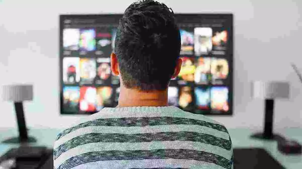 Hombre de espaldas mirando su televisor