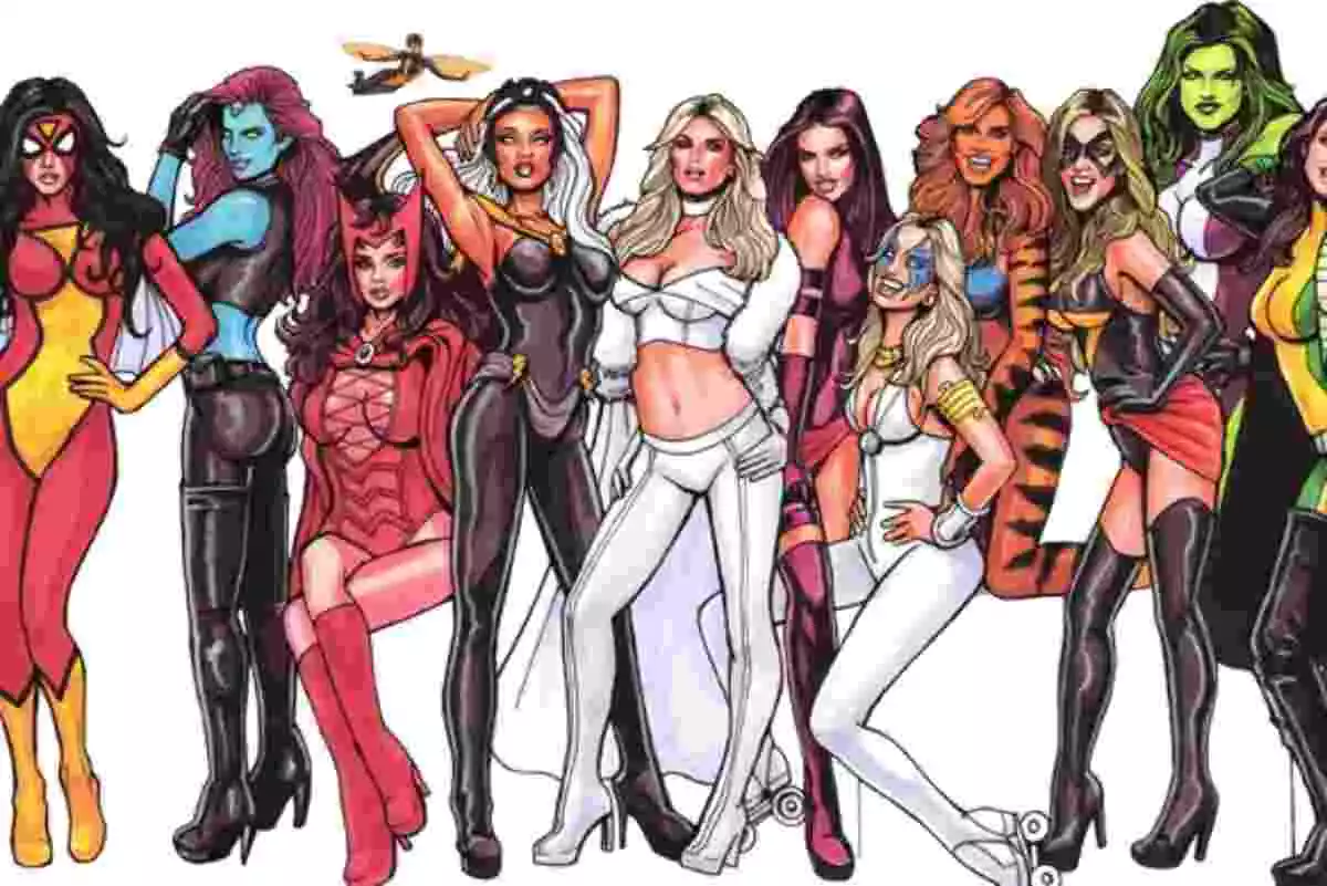 Ilustración en la que aparecen algunas de las principales superheroínas de la editorial Marvel