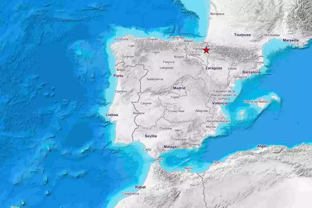 Mapa del Instituto Geográfico Nacional que marca la ubicación del terremoto en Navarra el 30 de agosto del 2020