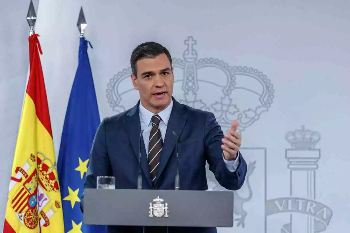 Pedro Sánchez durante una comparecencia de prensa en la Moncloa