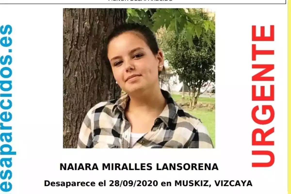 Aviso de búsqueda de Naiara Miralles, desaparecida en Vizcaya el 28 de septiembre de 2020