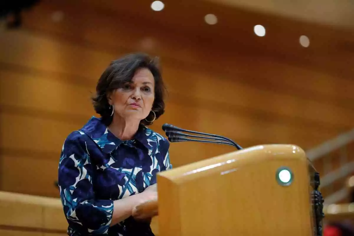 Carmen Calvo durante una intervención pública
