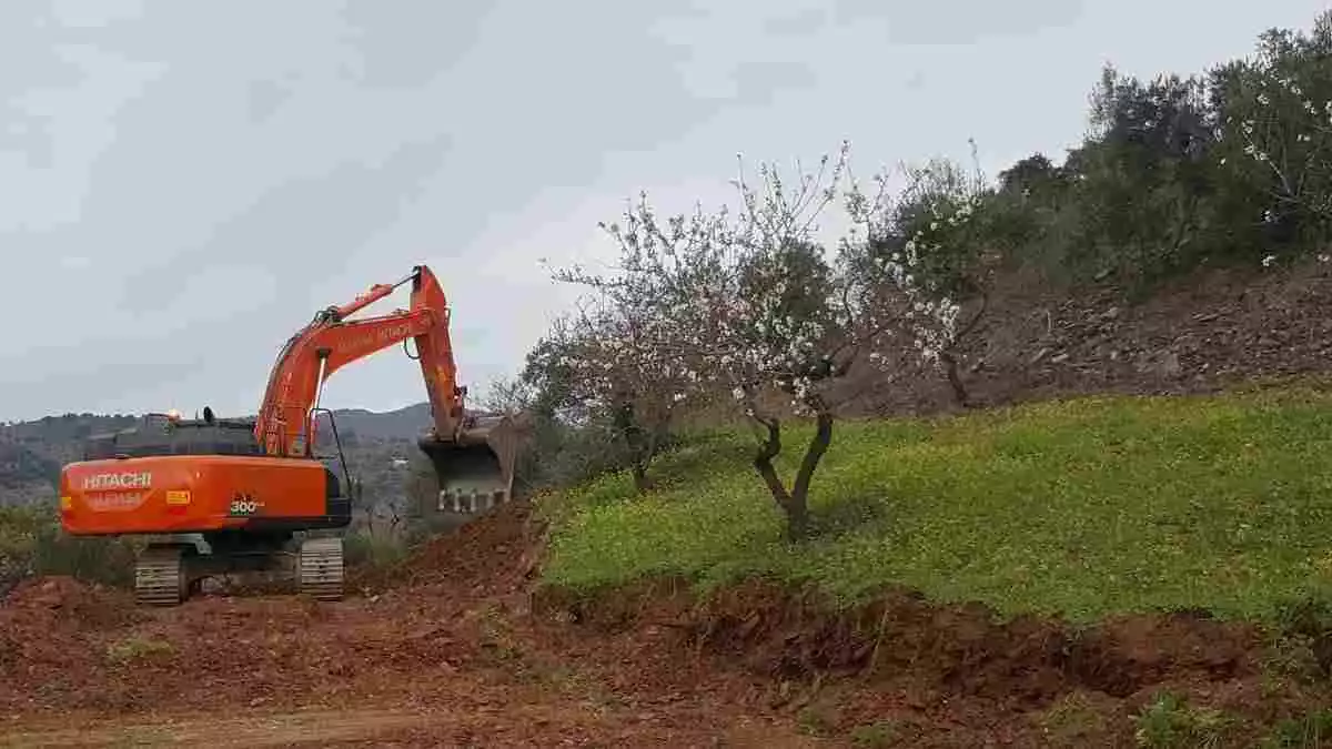 Excavadora trabajando en el campo