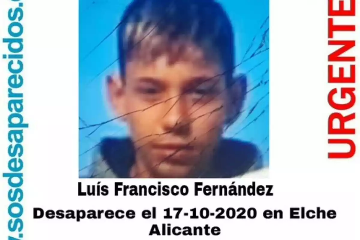 Aviso de búsqueda de Luís Francisco Fernández, menor de 13 desaparecido en Elche en octubre