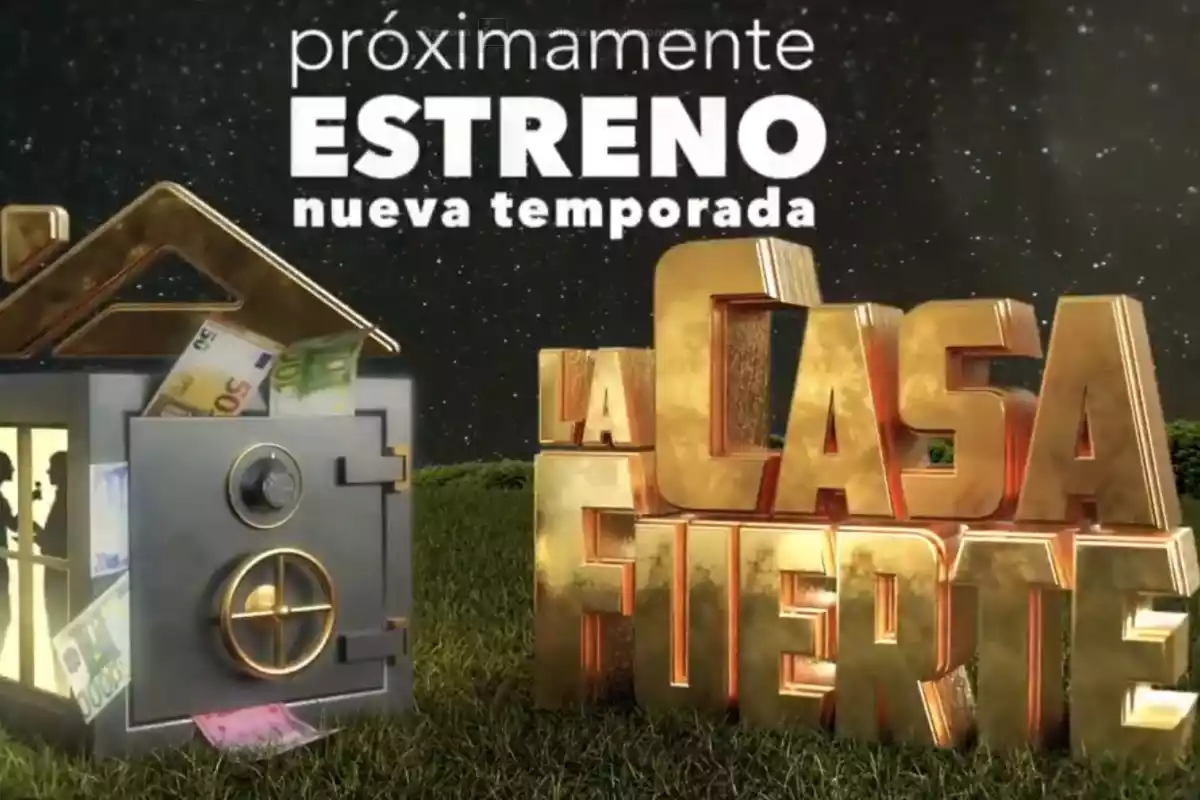 Imagen del anuncio de la nueva edición de 'La Casa Fuerte' con el logo del reality y el dibujo de una caja fuerte con forma de casa