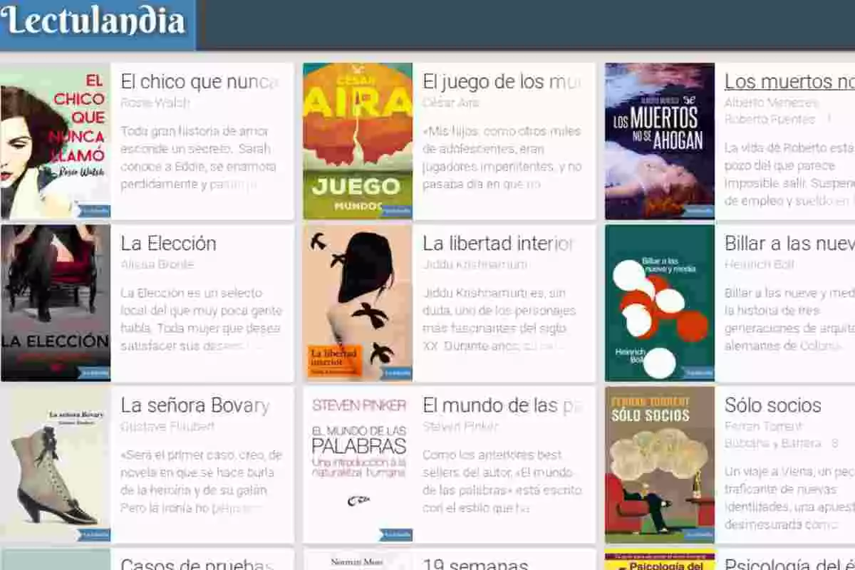 Captura de pantalla de la página de libros online gratis Lectulandia