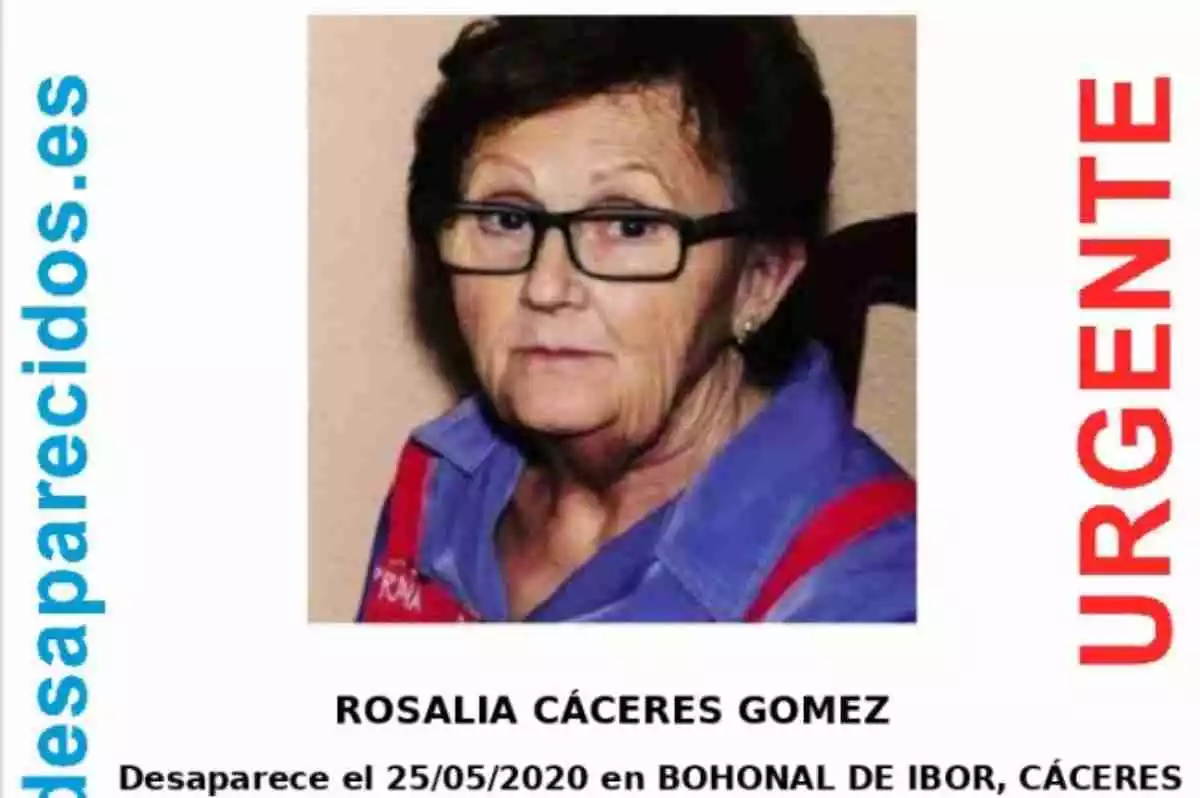 Cartel informativo de la desaparición de Rosalía Cáceres Gómez