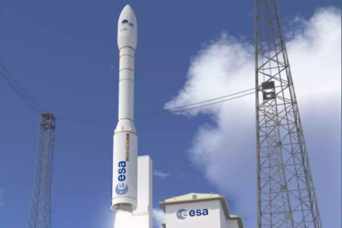Imagen de un cohete de la ESA a punto de ser lanzado