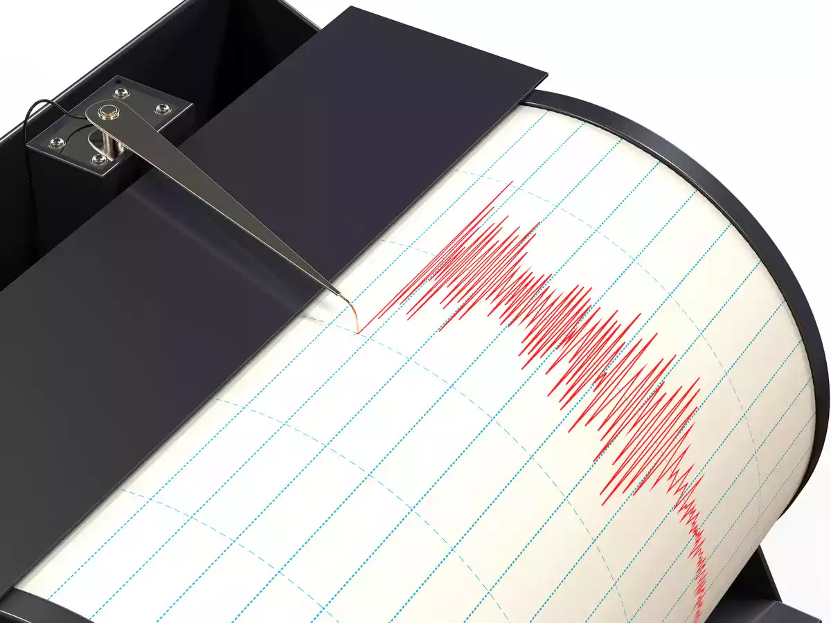Primer plano de un sismógrafo detectando un terremoto