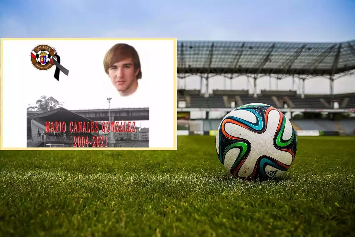 Fotomontaje con el mensaje de despedida a Mario Canales, futbolista de 16 fallecido