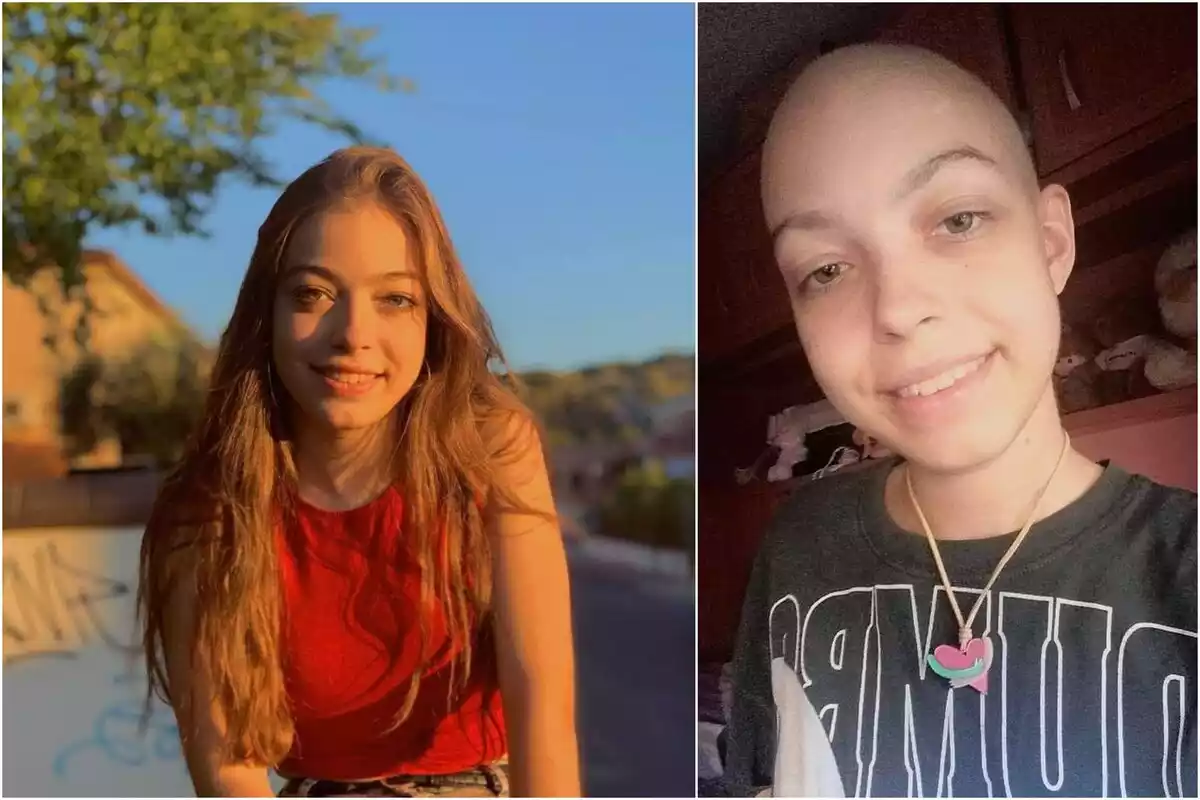 Montaje con dos imágenes de Paula, adolescente que padece leucemia