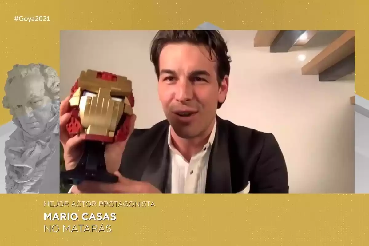 Mario Casas en el momento en que se anunció su Goya a mejor actor protagonista en la gala de 2021