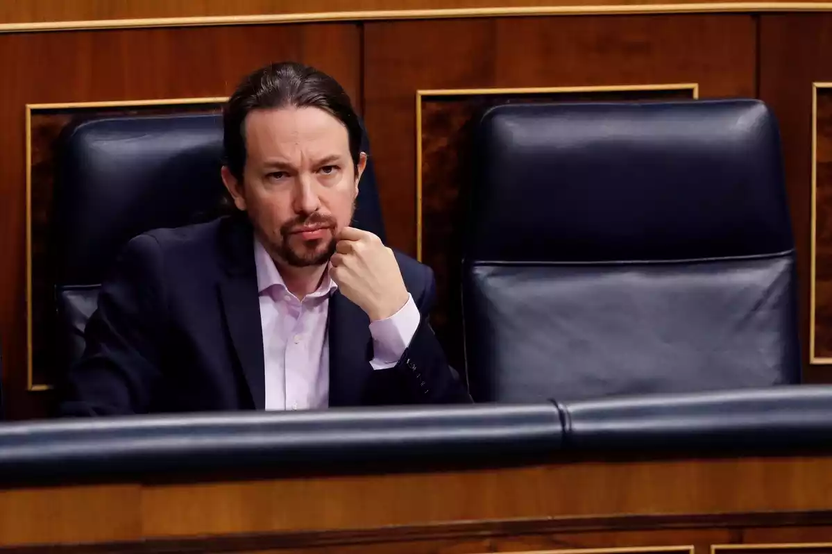 Pablo Iglesias, en su escaño del Congreso de los Diputados.