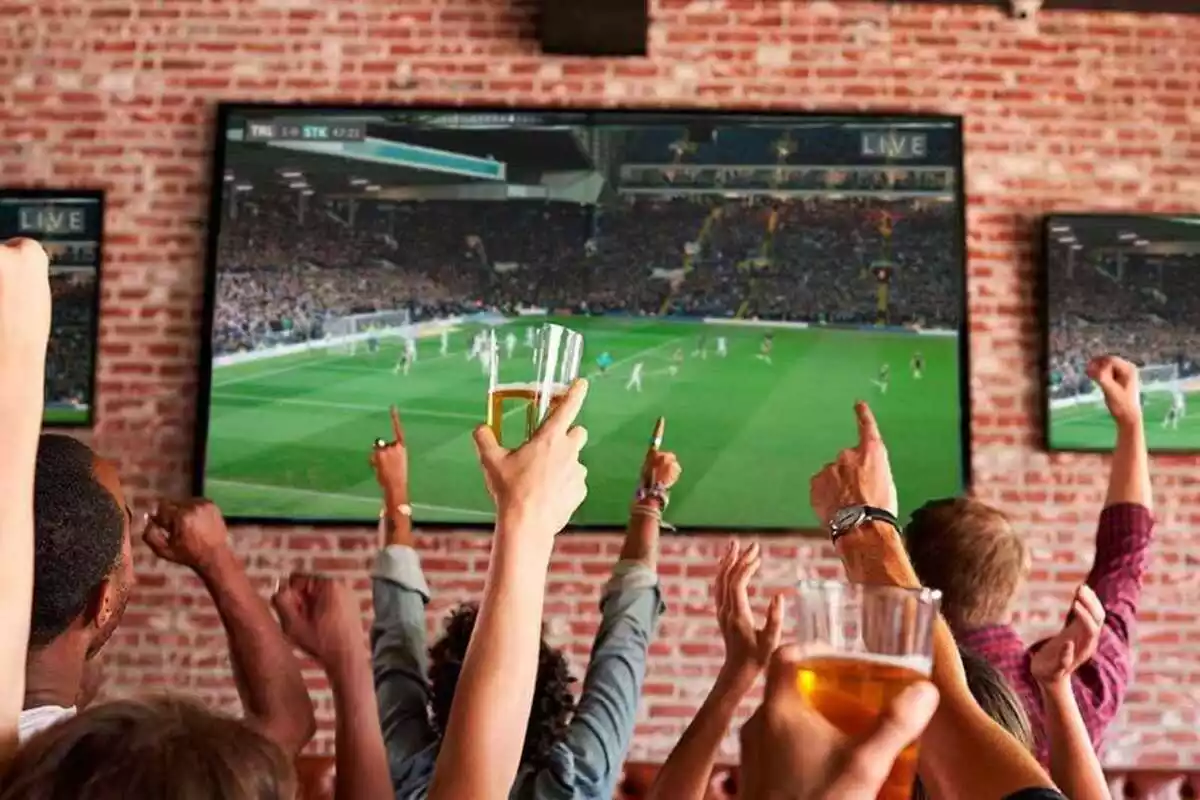 Aficionados viendo un partido de futbol en un bar