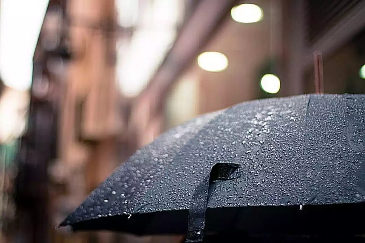 Imagen de un dia de lluvia debajo de un paraguas