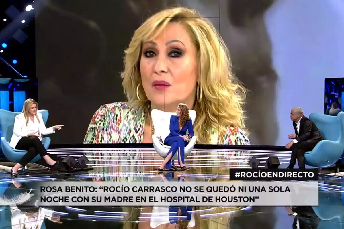 Jorge Javier y Carlota Corredera entrevistando a Rocío Carrasco en el plató de Telecinco
