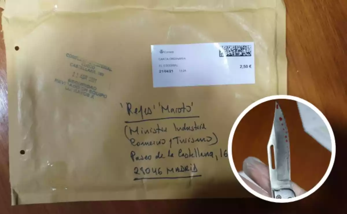 La carta con una navaja que ha recibido la ministra Maroto.