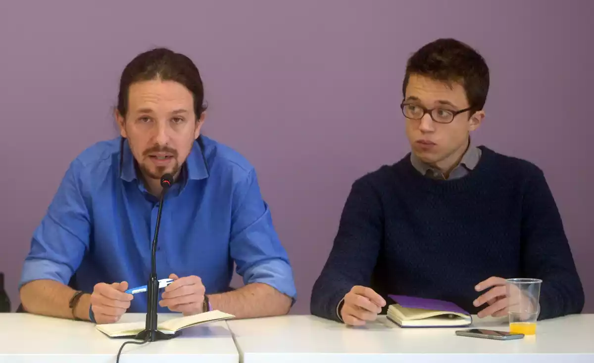 Pablo Iglesias e Íñigo Errejón en un acto interno de Podemos (02/04/2016).