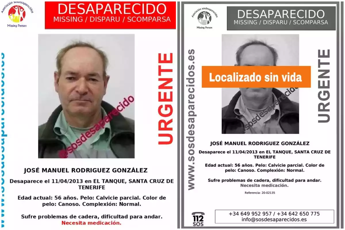 Los dos carteles de desaparición de José Manuel Rodríguez González