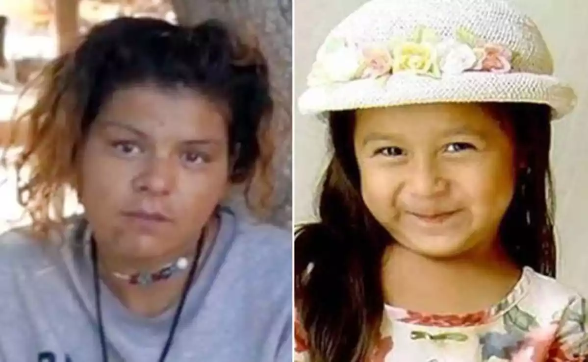 Montaje fotográfico de Sofía Juárez con 4 años y la joven que podría ser la misma persona 18 años después