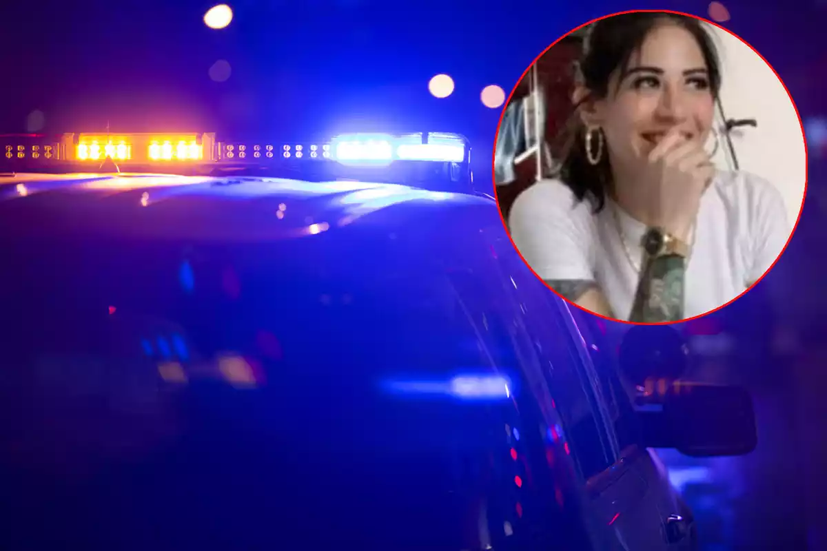 María Fernanda Olivares sobre un fondo de un coche policial