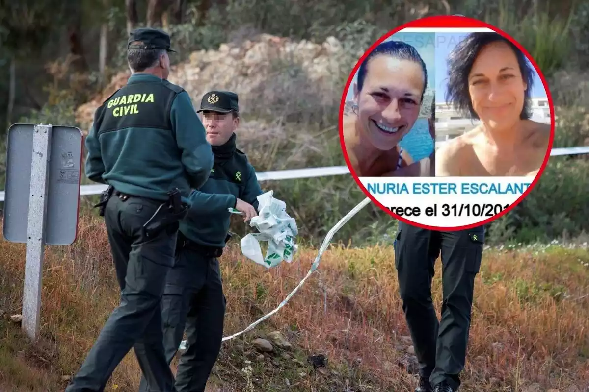 Montaje con imágenes de la desaparecida Nuria Ester Escalante y una imagen de la Guardia Civil