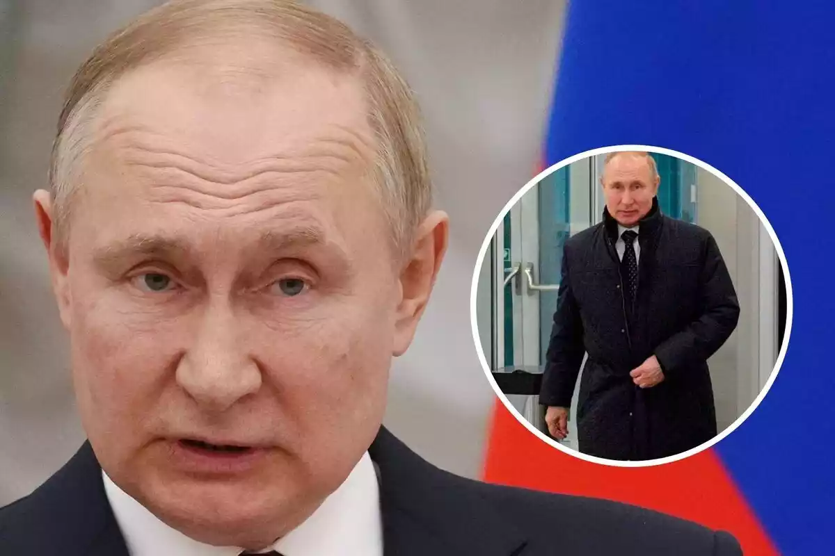 Montaje con la cara de Putin y una imagen suya caminando