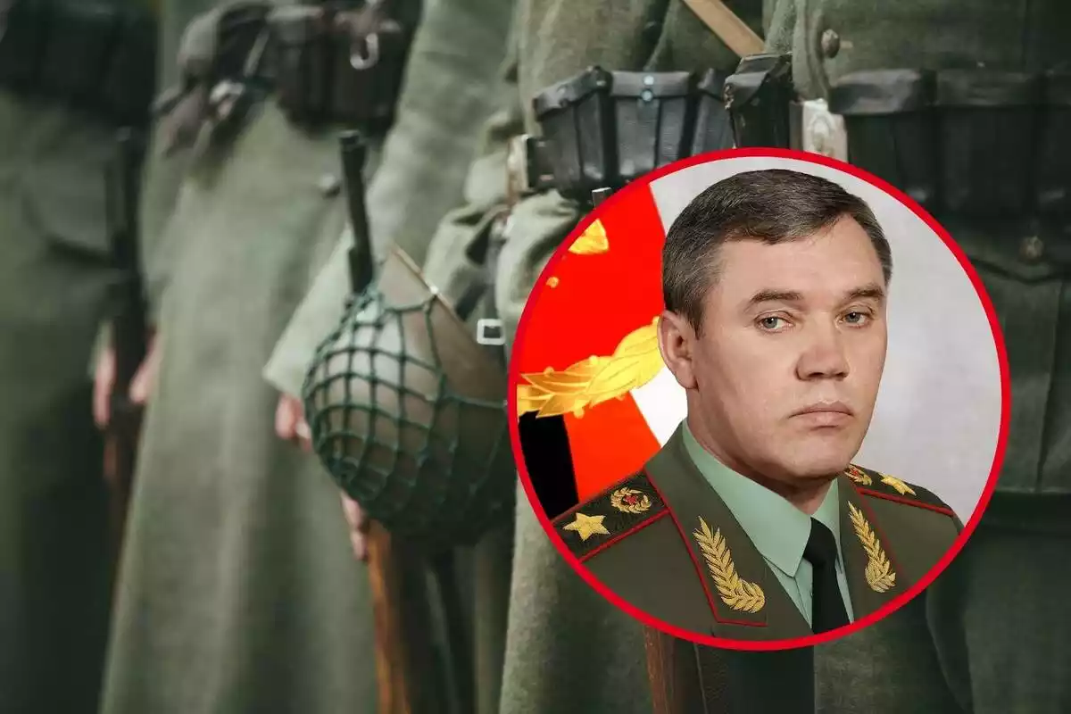 Montaje de fotos de Vitaly Gerasimov y un grupo de militares