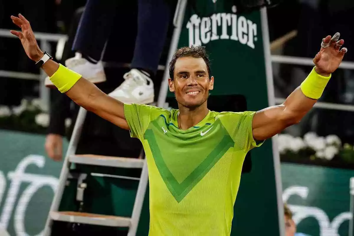 Rafa Nadal celebra una victoria en Roland Garros.